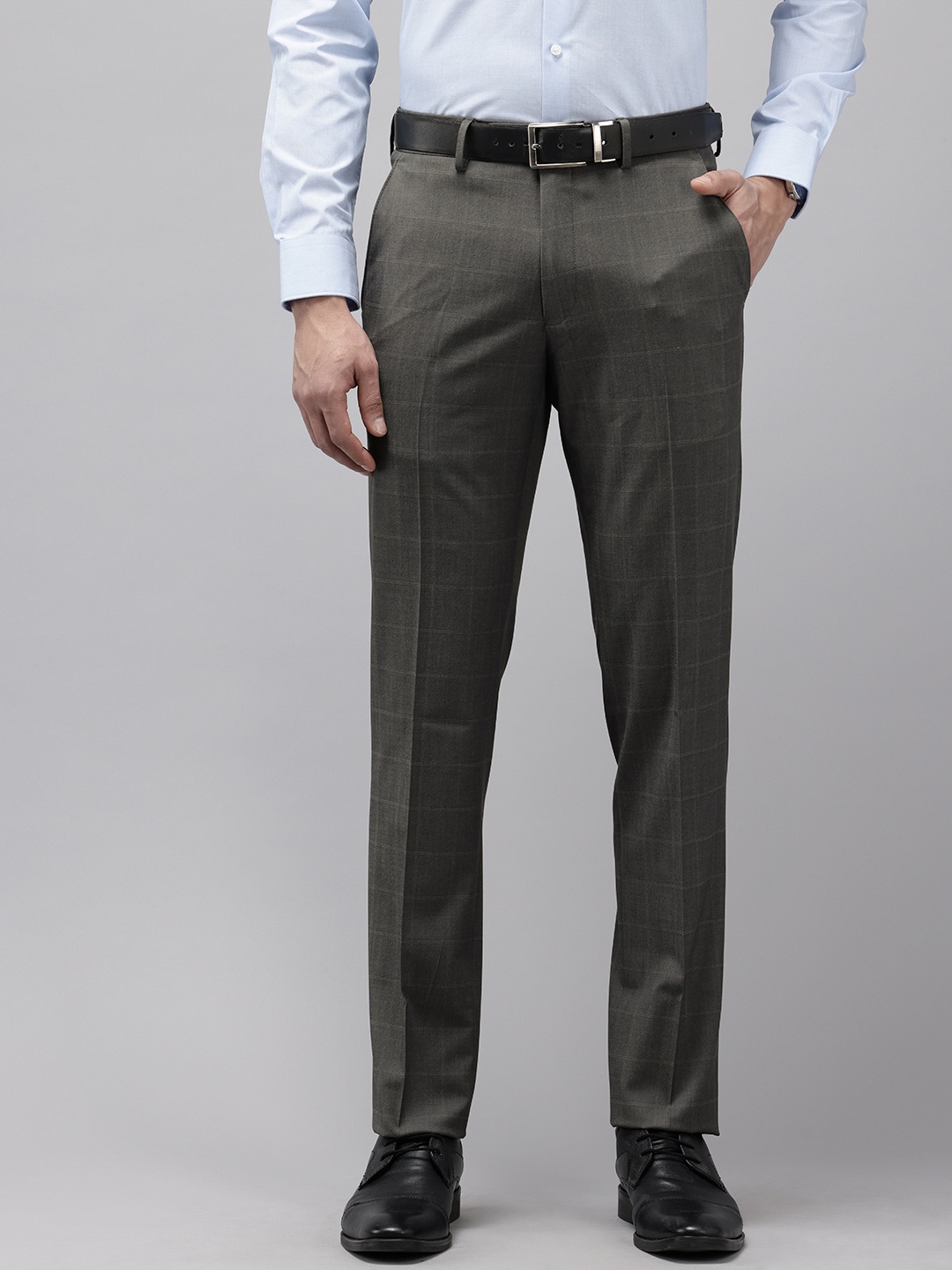 

Van Heusen Men Checked Slim Fit Formal Trousers, Grey