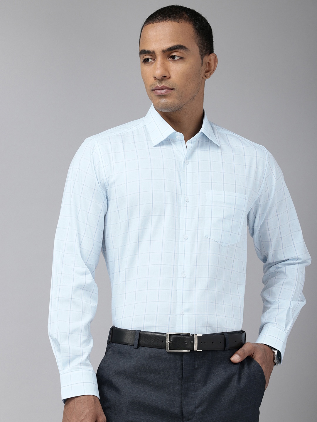 Van Heusen Opaque Checked Pure Cotton Formal Shirt, Blue