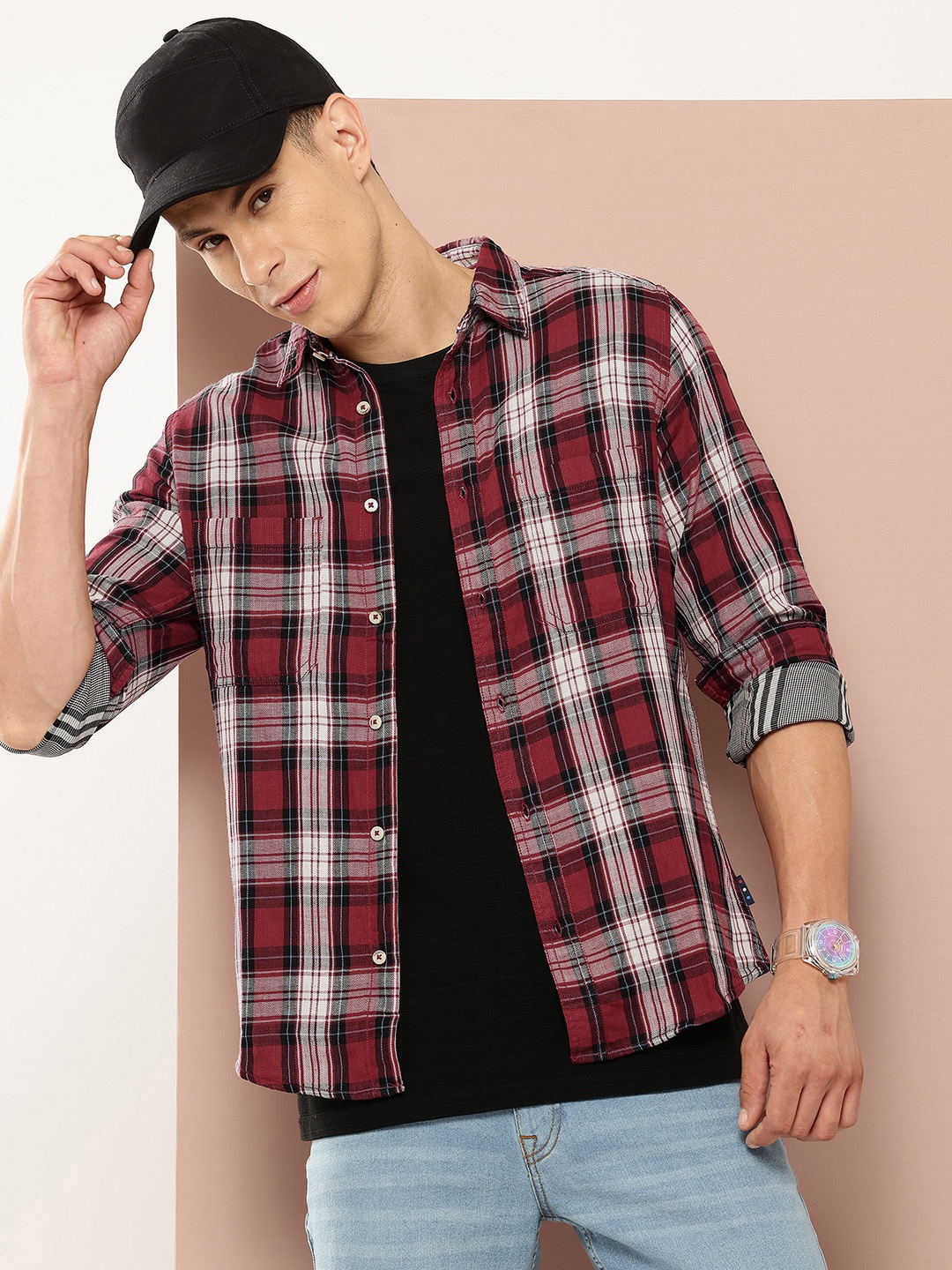 

Harvard Checked Pure Cotton Shirt, Maroon