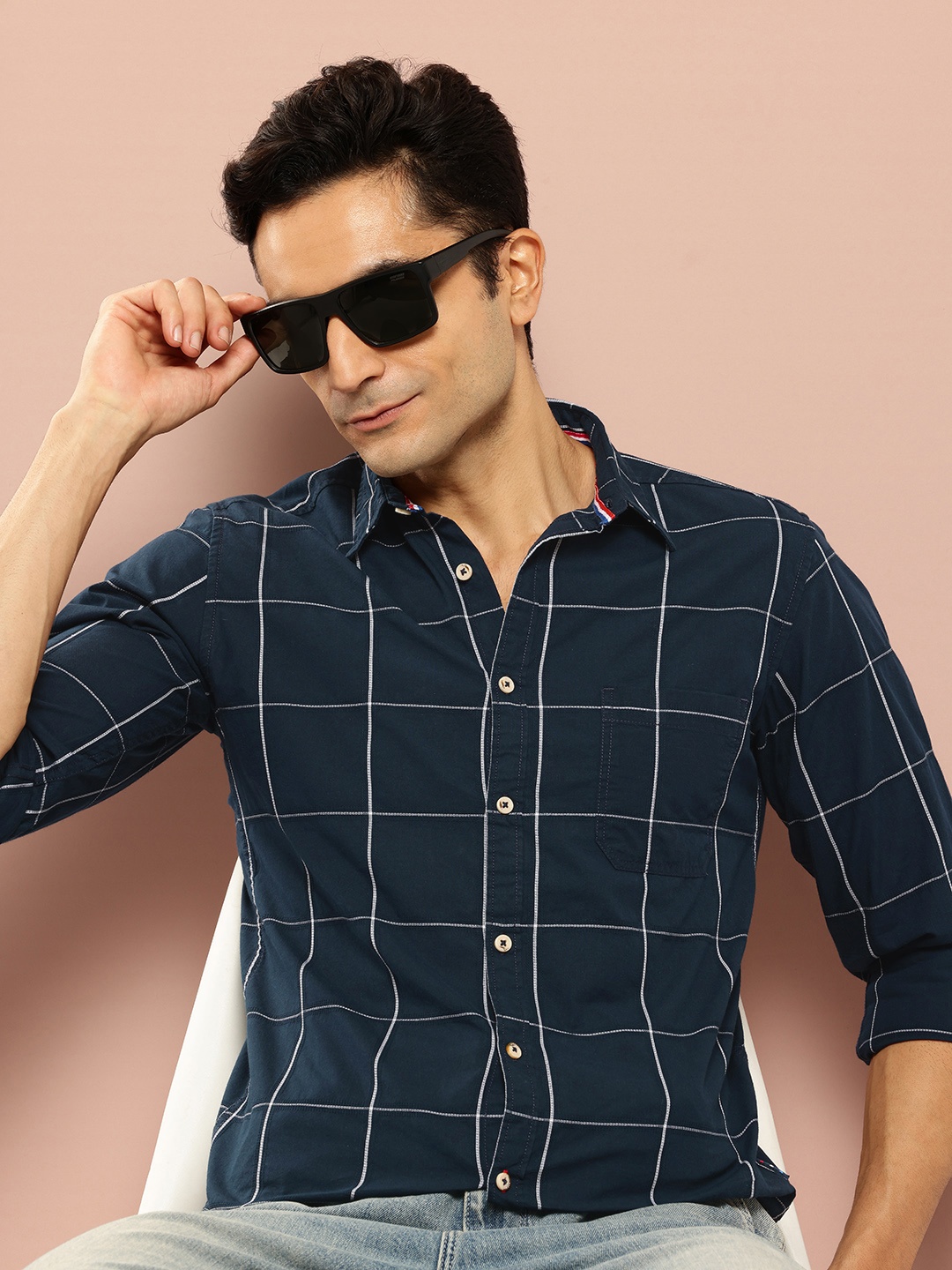 

Harvard Windowpane Checks Oxford Casual Shirt, Navy blue