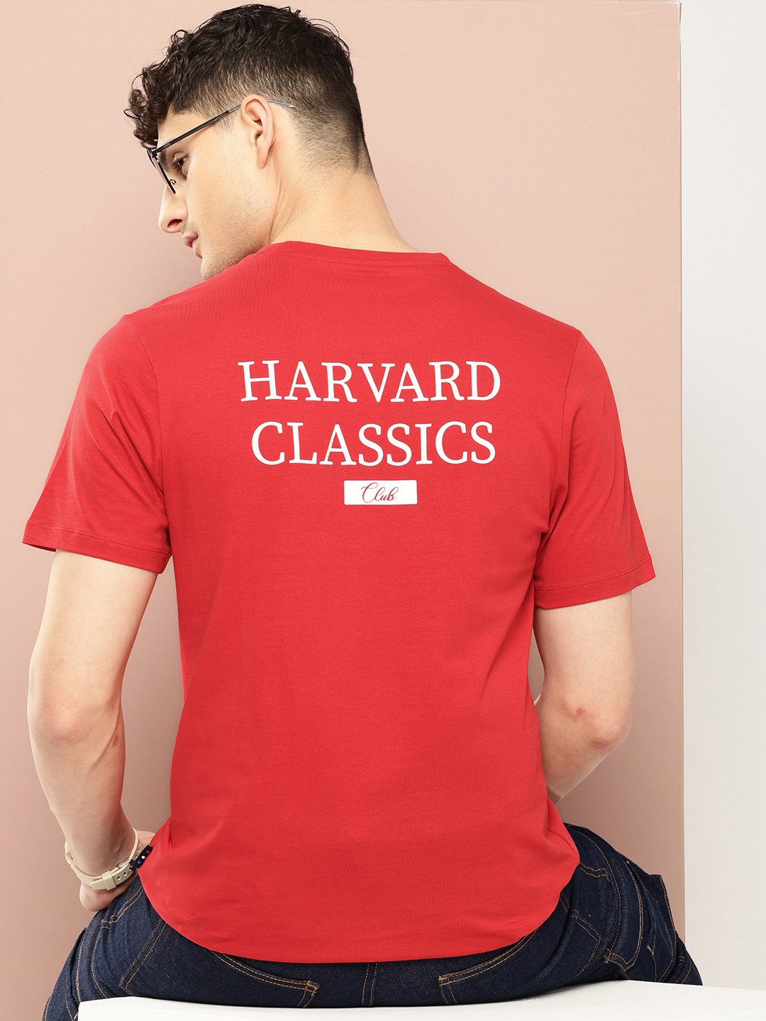 

Harvard Brand Logo Printed Pure Cotton T-shirt, Red