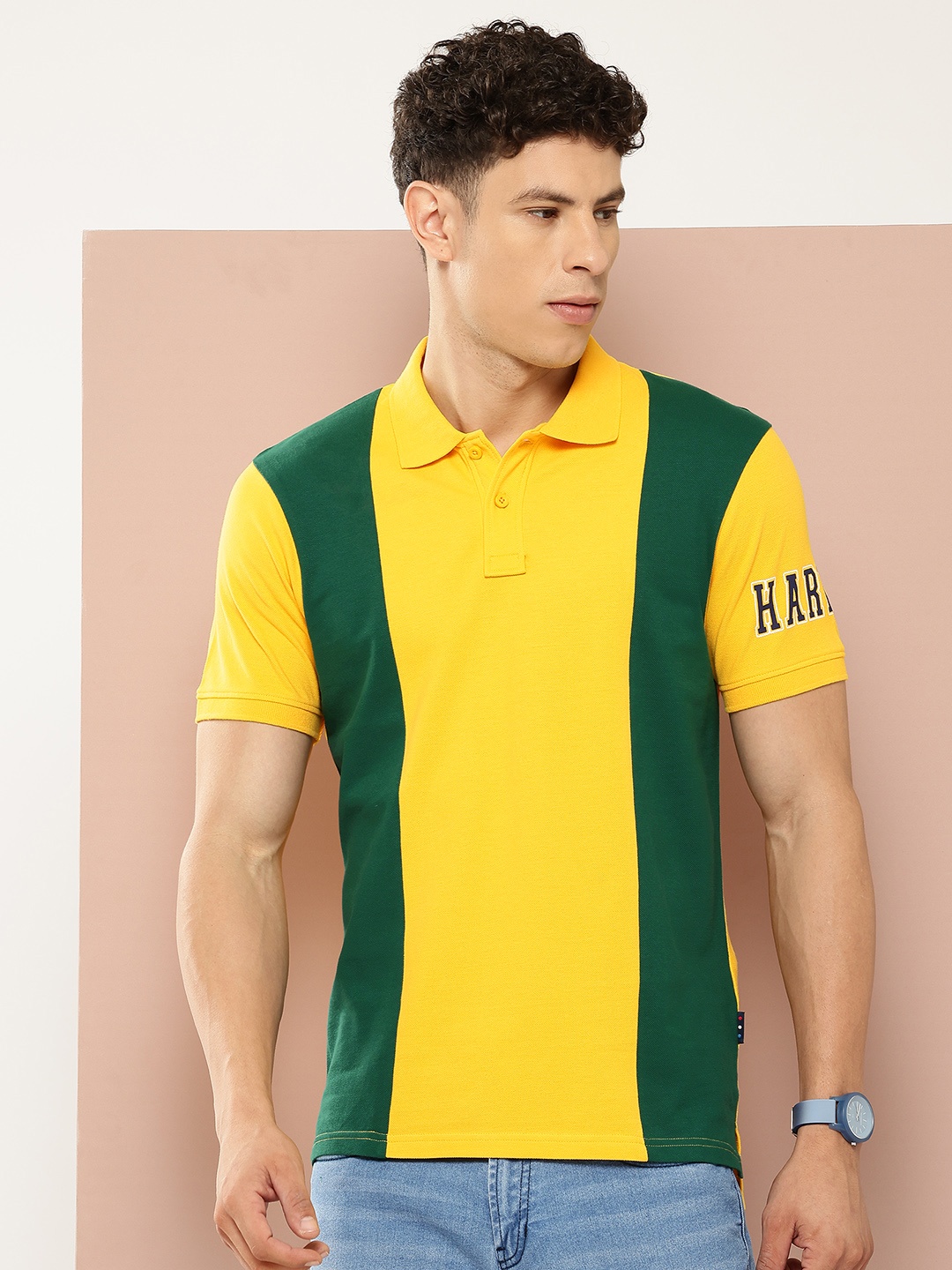 

Harvard Striped Polo Collar Pure Cotton T-shirt, Yellow