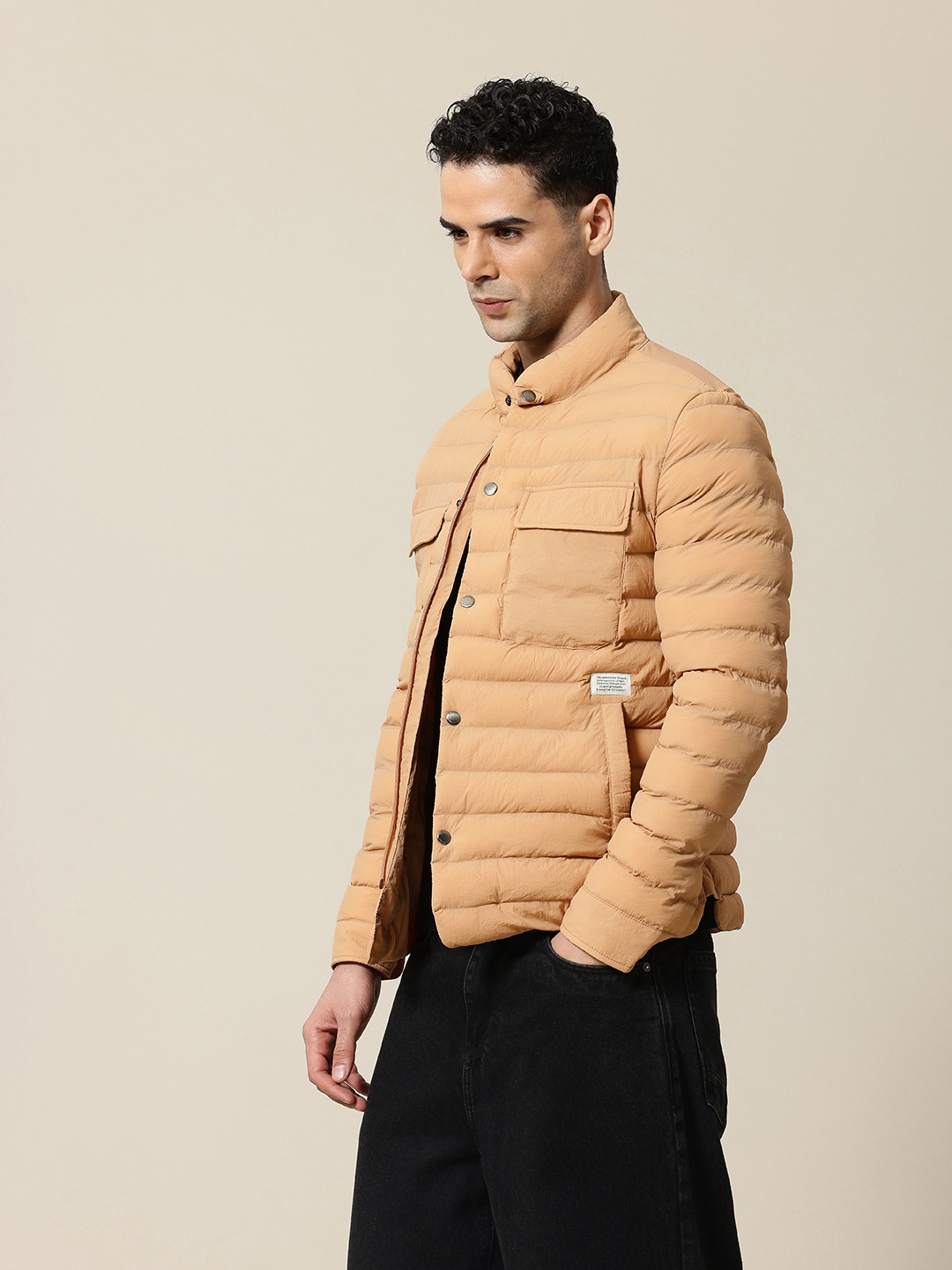 

Mr Bowerbird Band Collar Tailored Fit Puffer Jacket, Beige