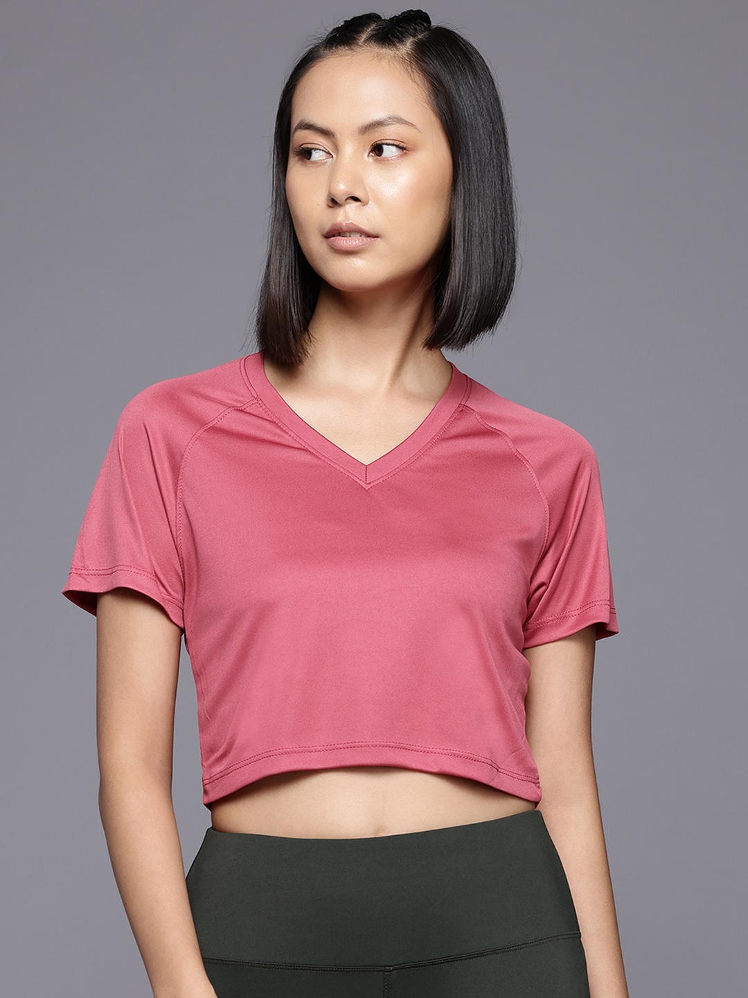 

HRX by Hrithik Roshan Raglan Sleeves Rapid-Dry Training Crop T-shirt, Pink