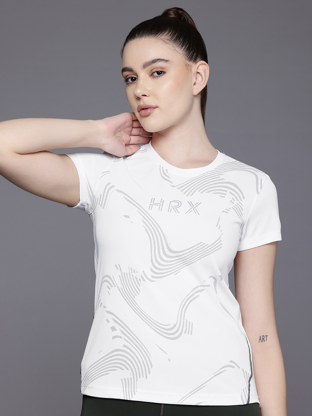 

HRX by Hrithik Roshan Printed Rapid-Dry Running T-shirt, White
