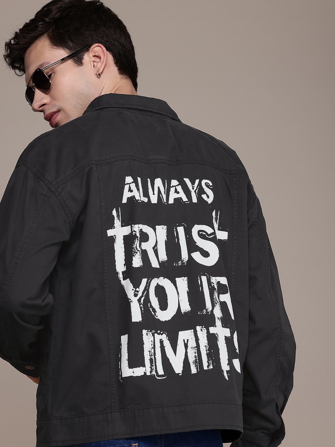 

The Roadster Life Co. Typography Printed Pure Cotton Denim Jacket, Black