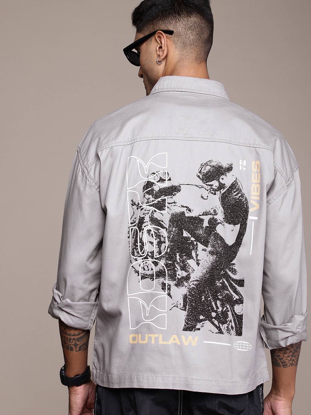 

The Roadster Life Co. Pure Cotton Printed Relaxed Fit Tailored Jacket, Grey