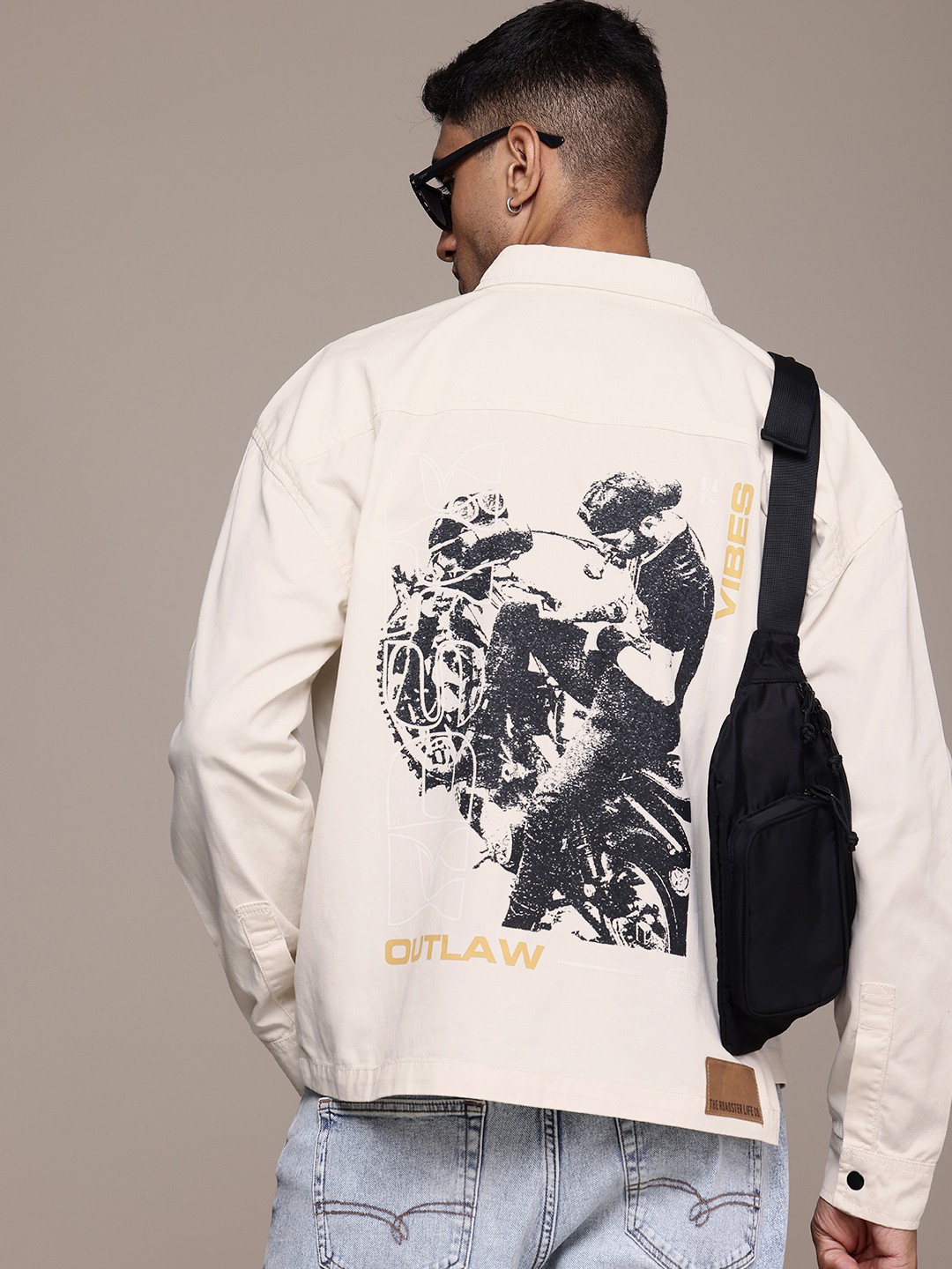 

The Roadster Life Co. Relaxed Fit Graphic Printed Pure Cotton Tailored Jacket, Cream