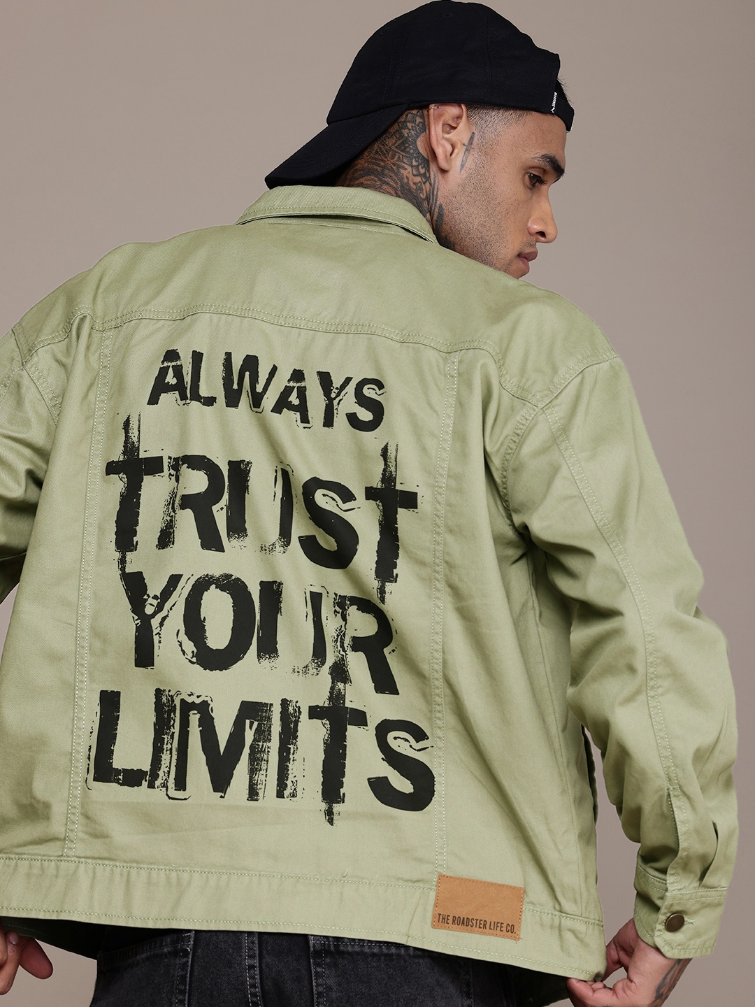 

The Roadster Life Co. Typography Printed Pure Cotton Denim Jacket, Green