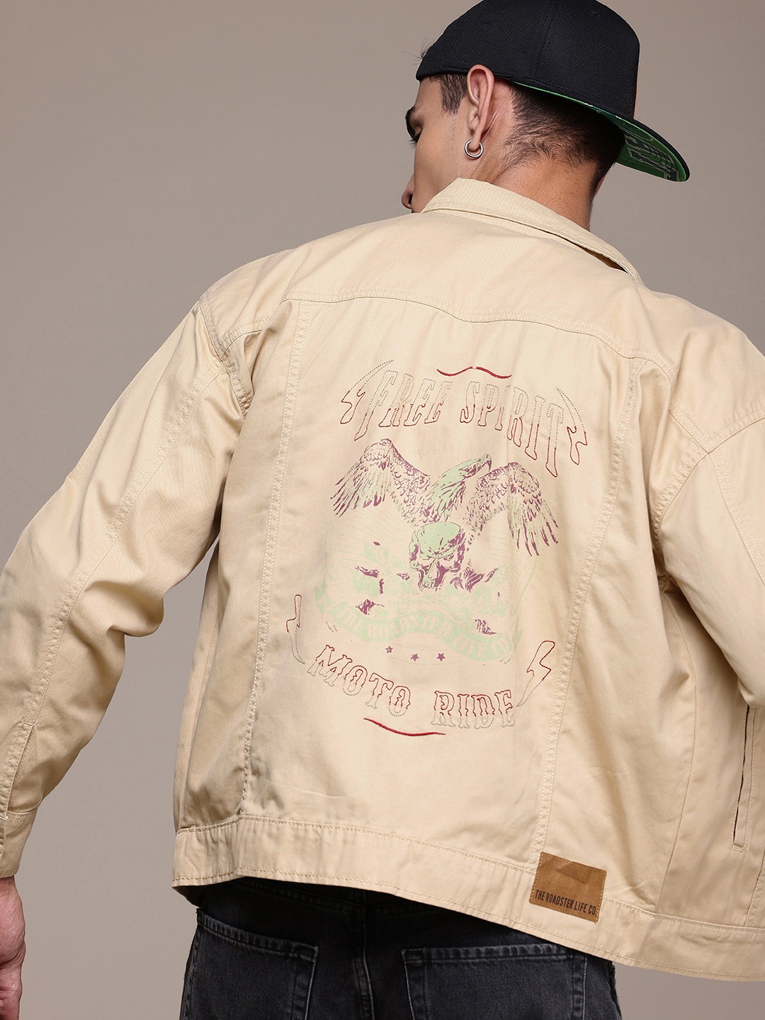 

The Roadster Life Co. Relaxed Fit Graphic Printed Pure Cotton Tailored Jacket, Beige