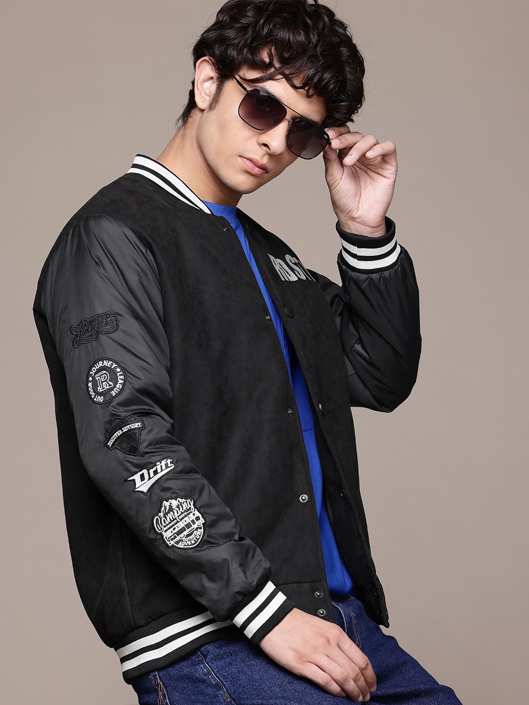 

The Roadster Lifestyle Co. Brand Logo Print Bomber Jacket, Black