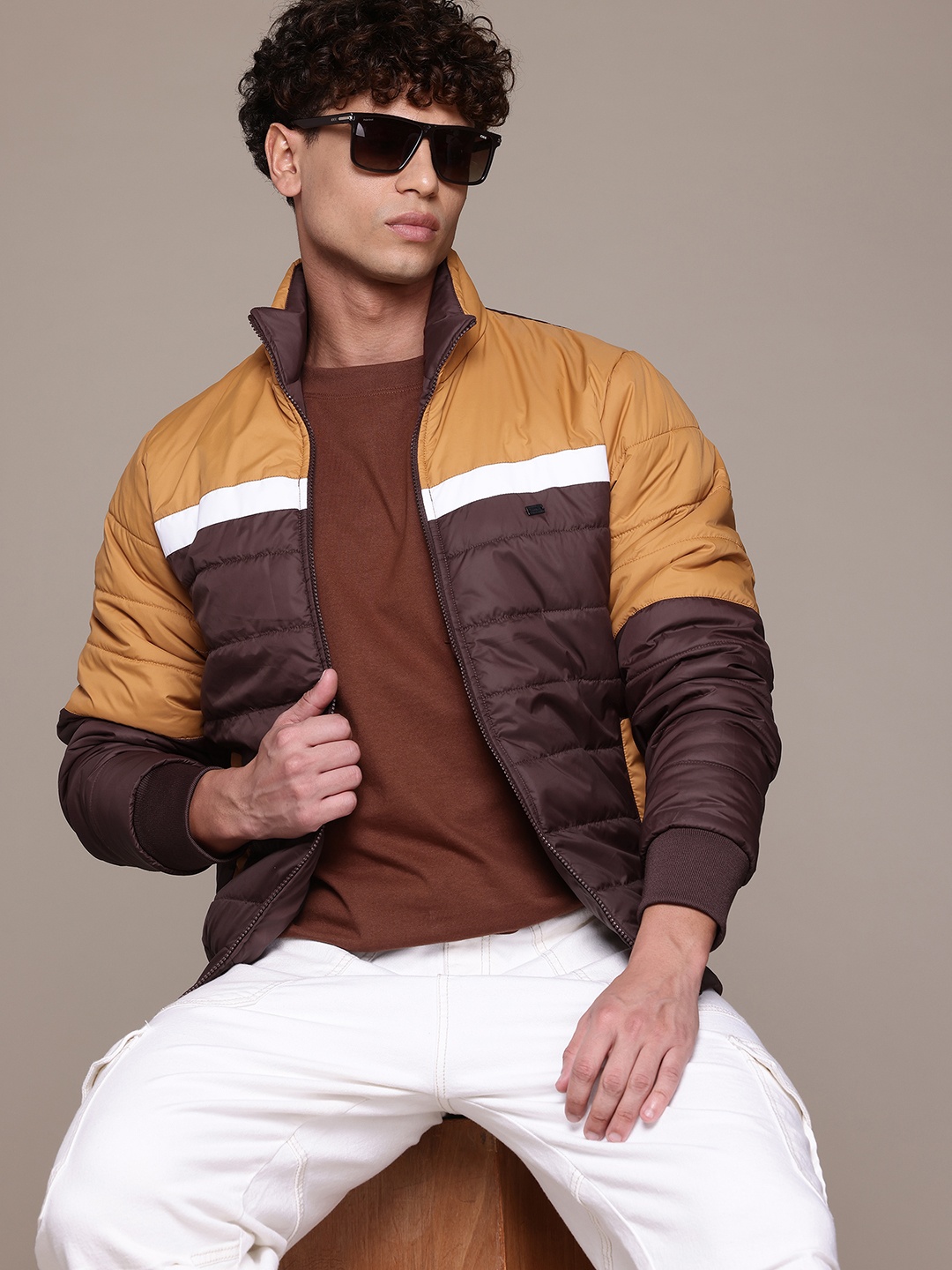 

The Roadster Lifestyle Co. Colourblocked Padded Jacket, Brown