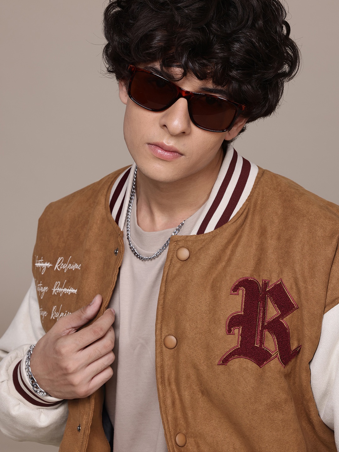 

The Roadster Lifestyle Co. Suede Finish Applique Bomber Jacket, Brown