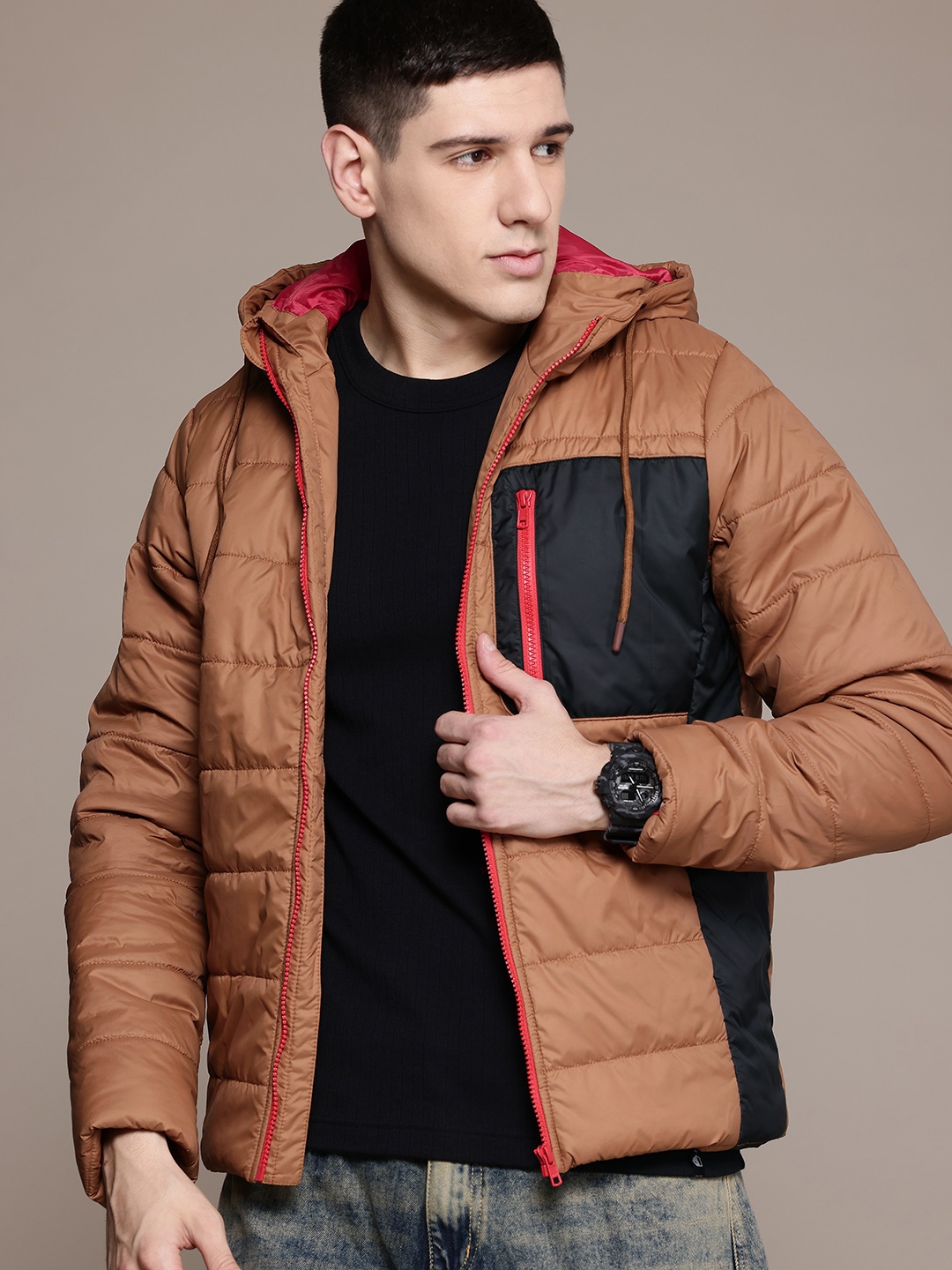 

The Roadster Lifestyle Co. Zip Detail Hooded Padded Jacket, Brown