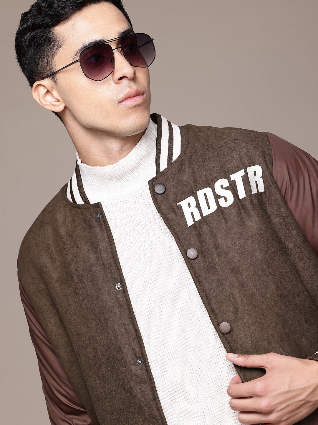 

The Roadster Lifestyle Co. Brand Logo Print Bomber Jacket, Brown