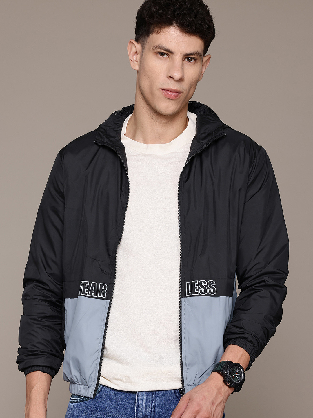 

The Roadster Lifestyle Co. Colourblock Hooded Tailored Jacket, Black