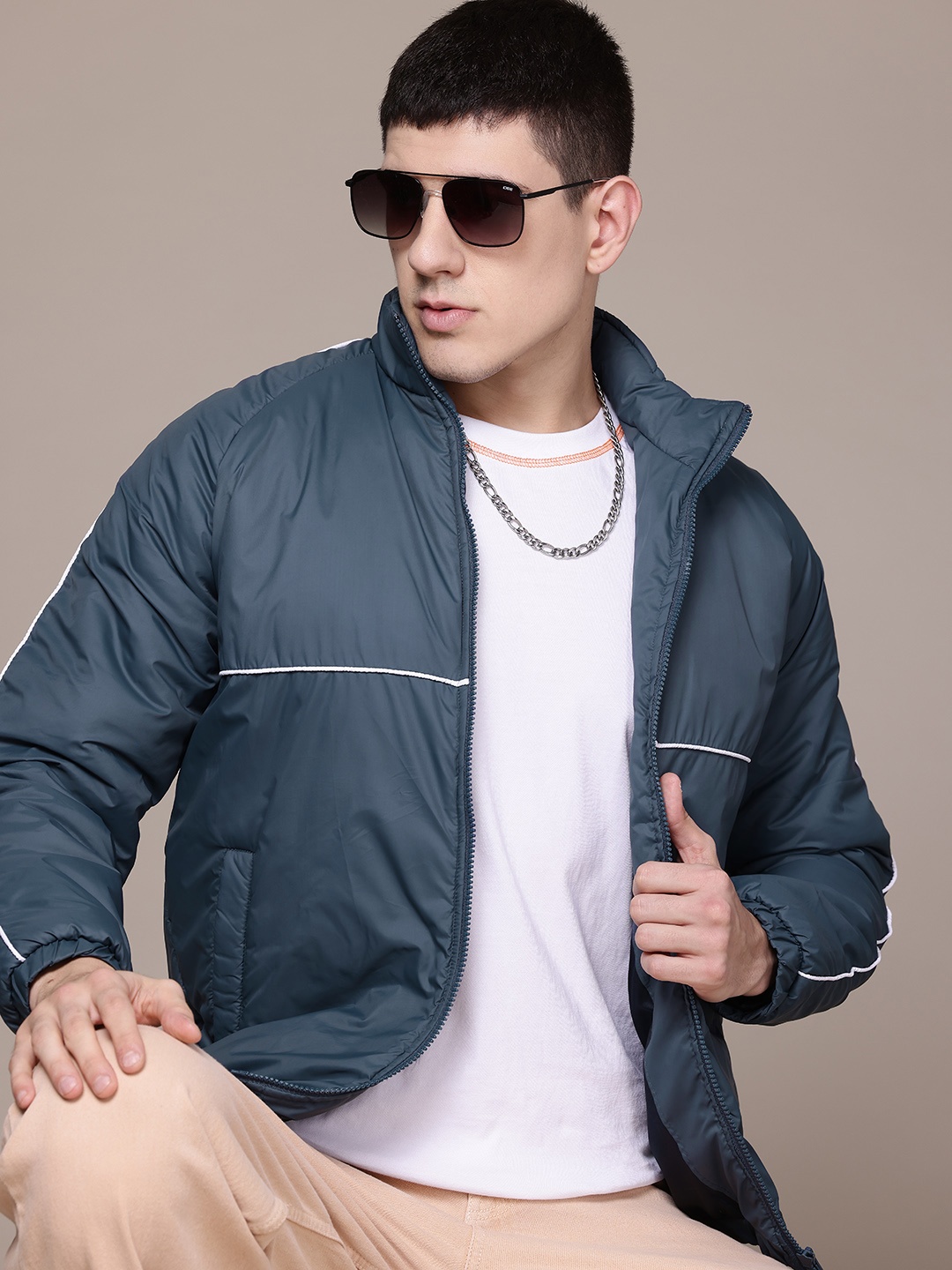

The Roadster Lifestyle Co. Mock Collar Padded Jacket, Blue