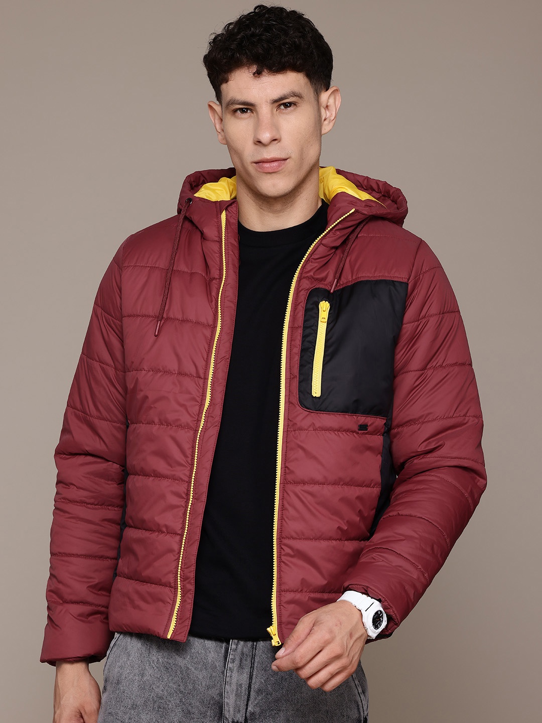 

The Roadster Lifestyle Co. Colourblocked Padded Jacket, Maroon