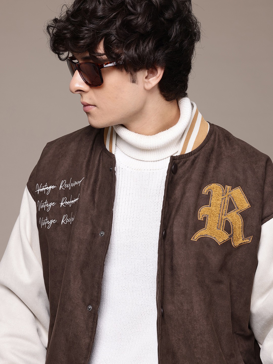 

The Roadster Lifestyle Co. Suede Finish Applique Bomber Jacket, Brown