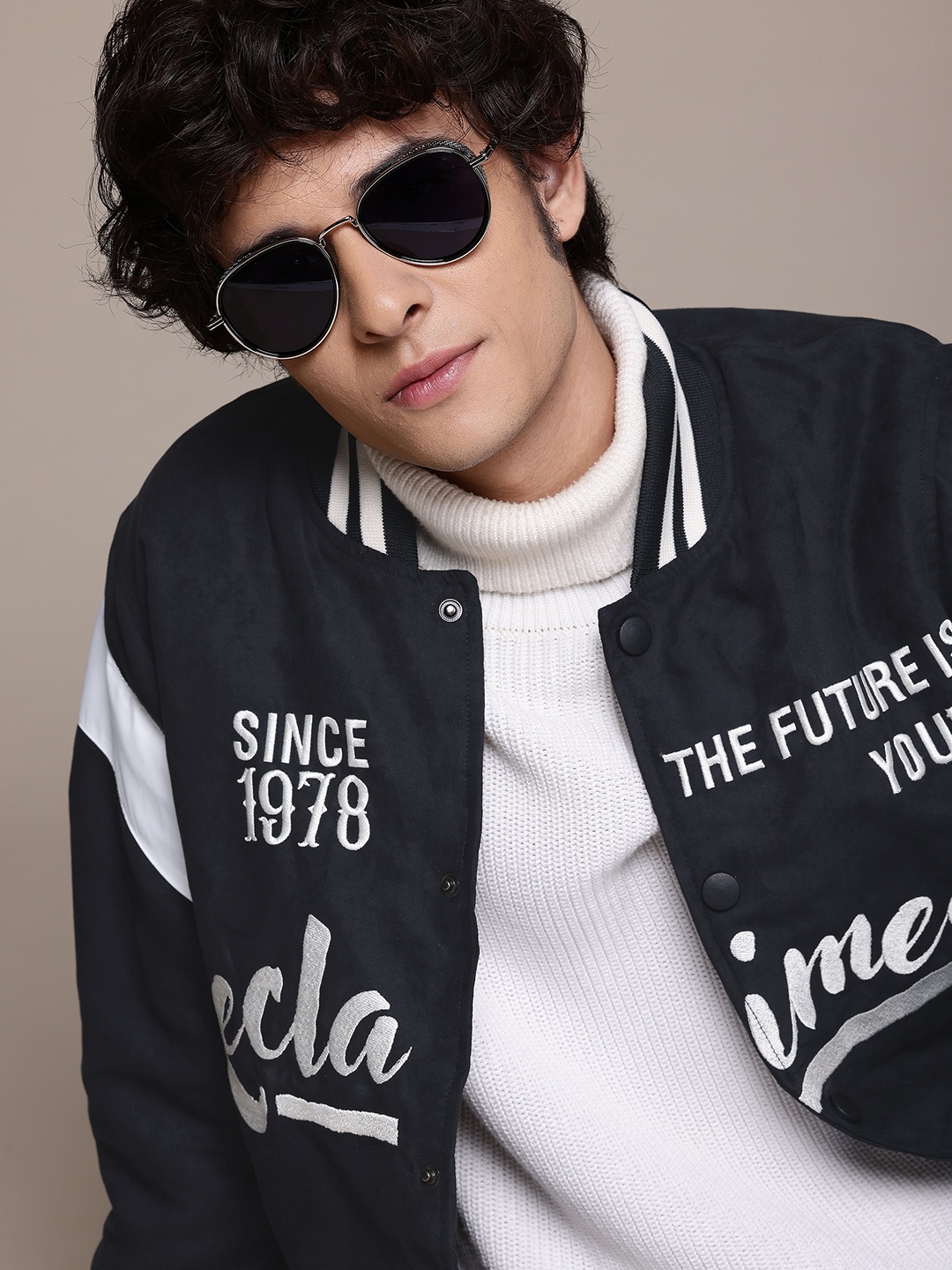 

The Roadster Lifestyle Co. Typography Varsity Jacket, Navy blue