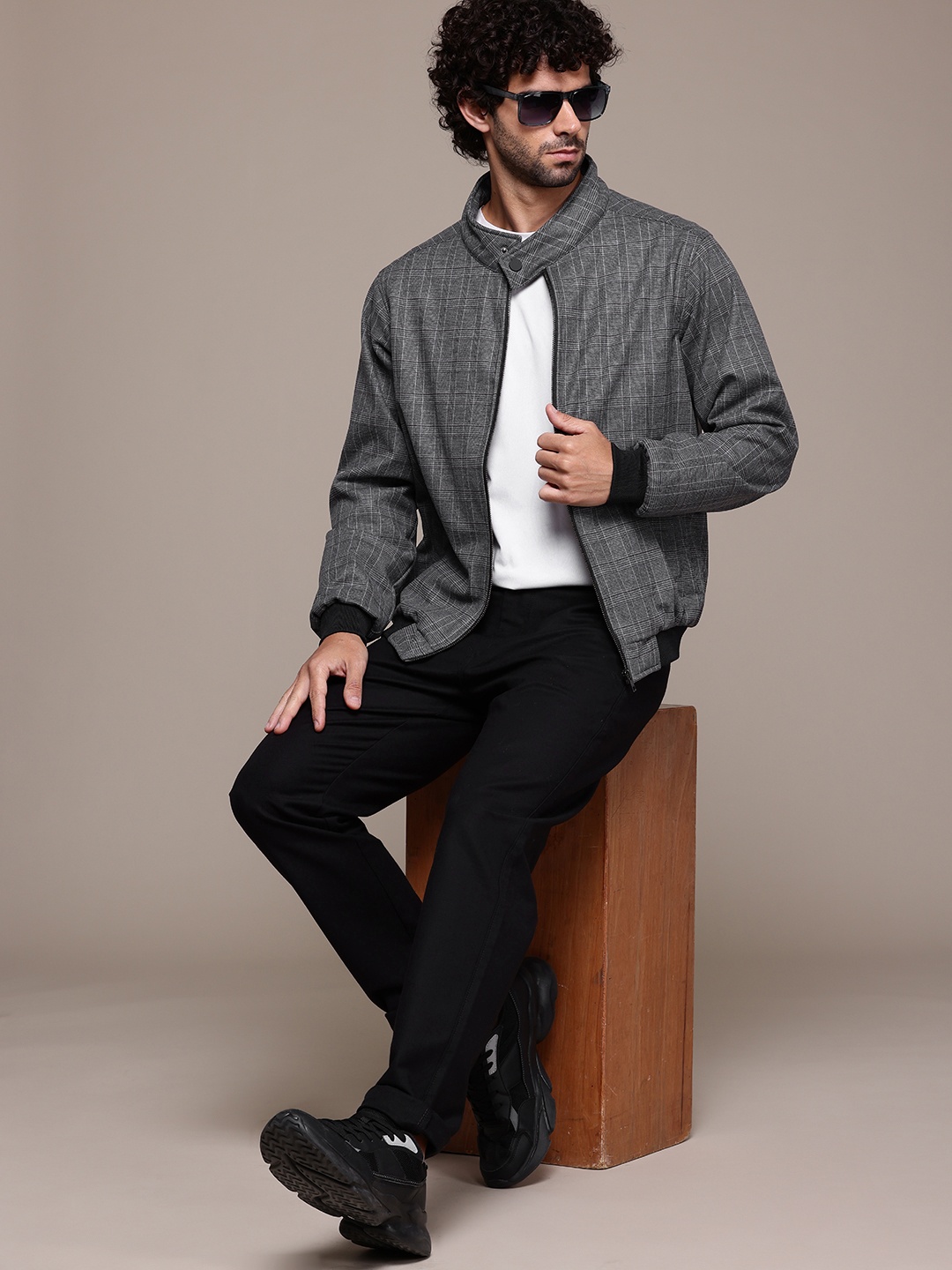 

The Roadster Lifestyle Co. Checked Bomber Jacket, Grey