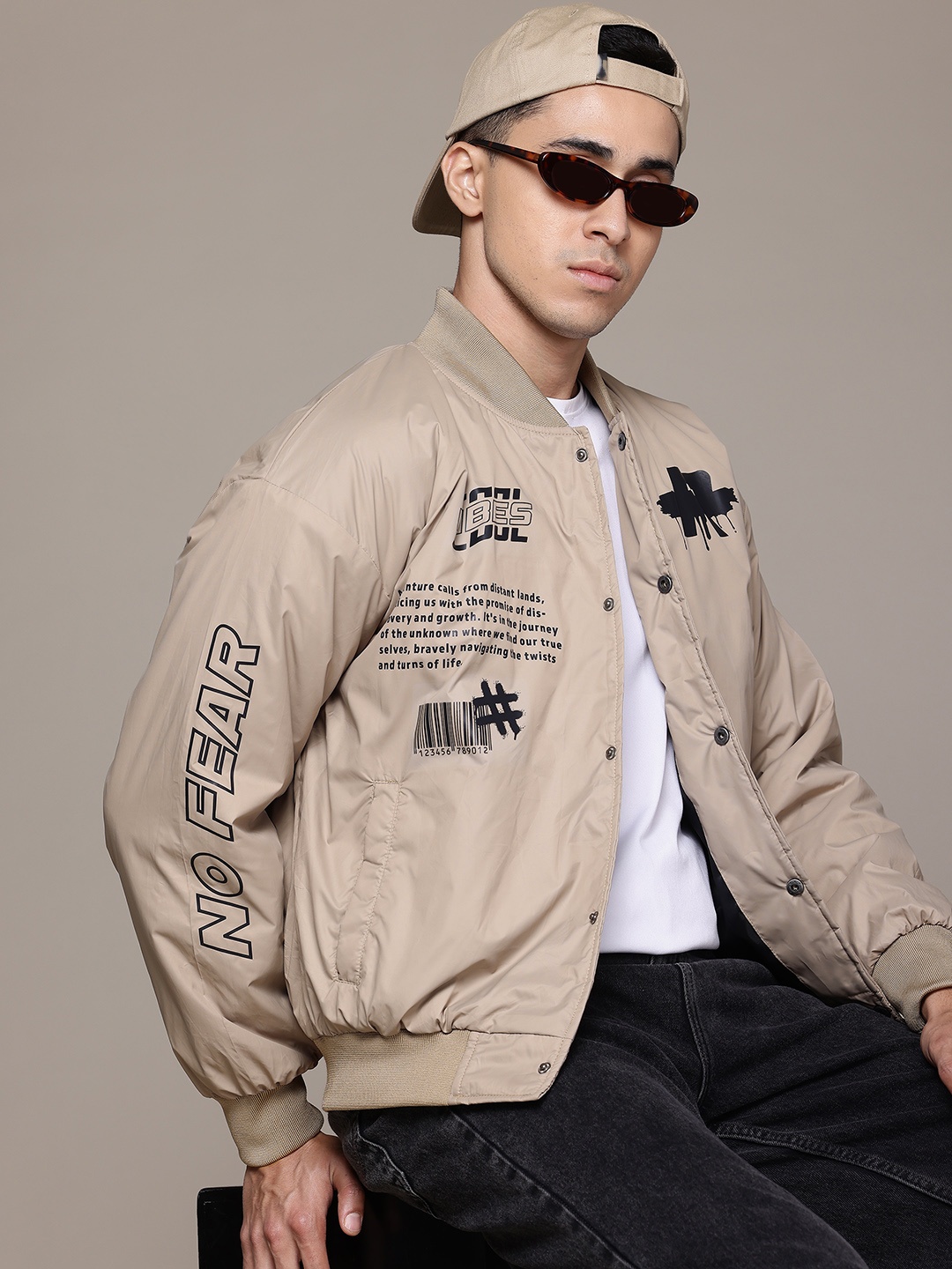 

The Roadster Lifestyle Co. Typography Printed Bomber Jacket, Beige