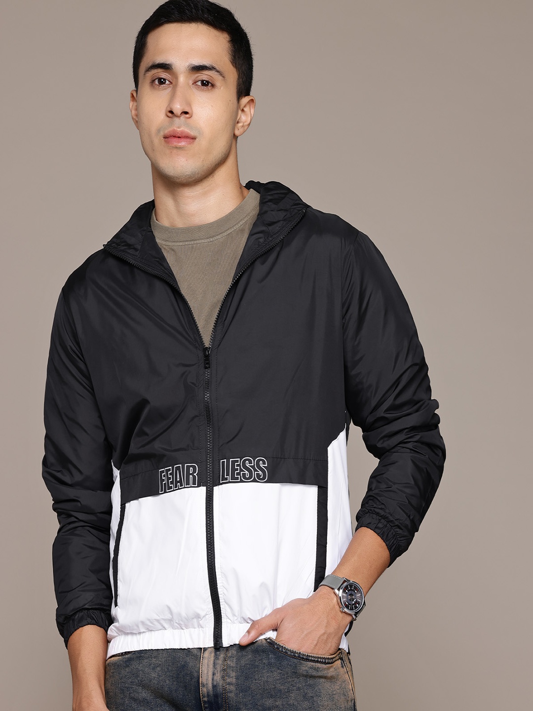 

The Roadster Lifestyle Co. Colourblock Hooded Tailored Jacket, Black