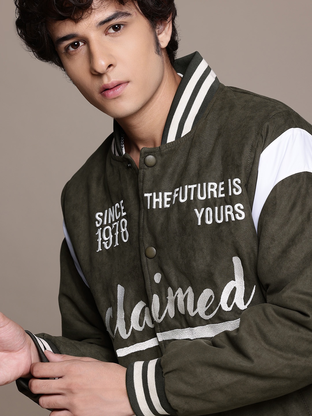 

The Roadster Life Co. Typography Embroidered Bomber Jacket, Olive