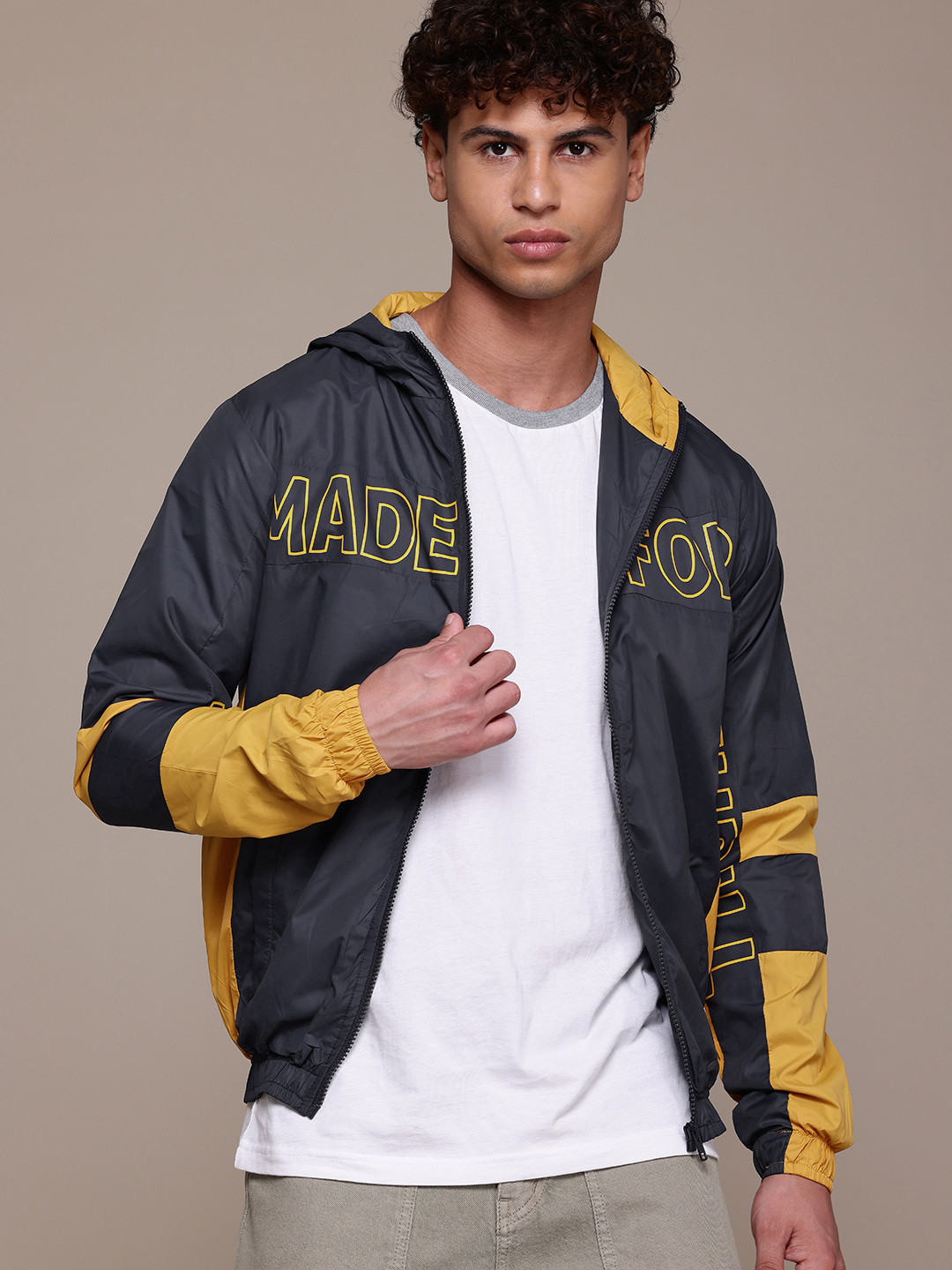 

The Roadster Lifestyle Co. Printed Hooded Bomber Jacket, Navy blue