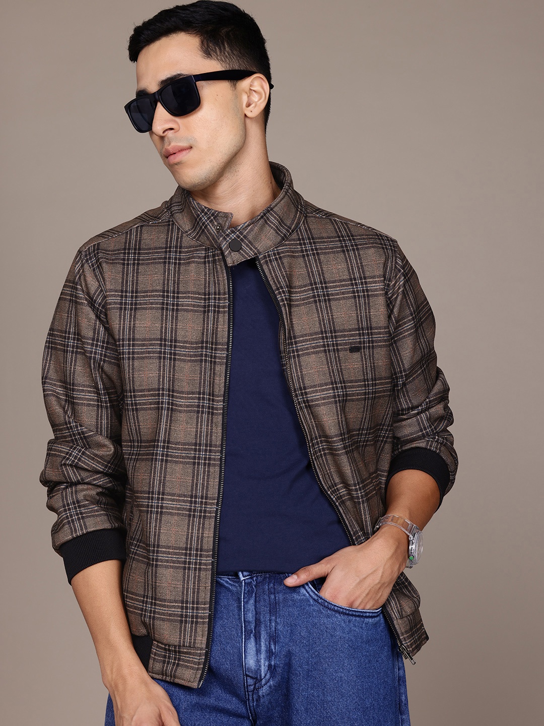 

The Roadster Lifestyle Co. Checked Bomber Jacket, Brown