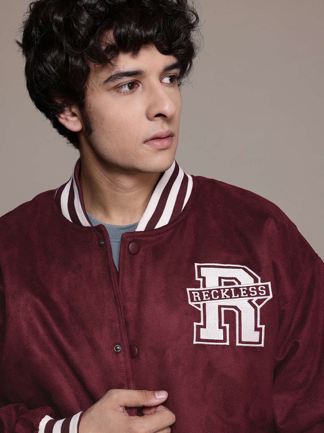 

The Roadster Lifestyle Co. Bomber Jacket with Embroidered, Maroon