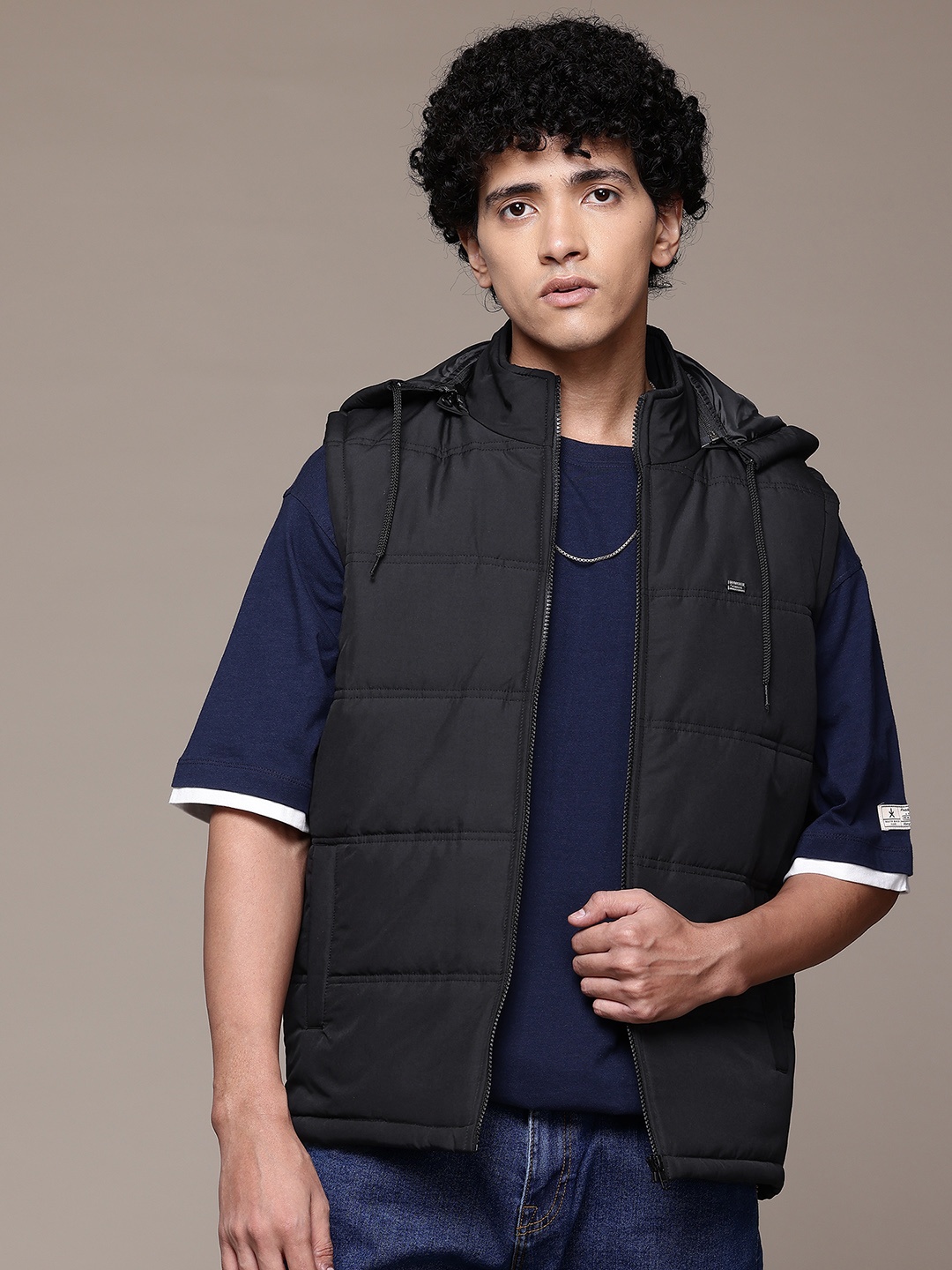 

The Roadster Lifestyle Co. Sleeveless Hooded Padded Jacket, Black