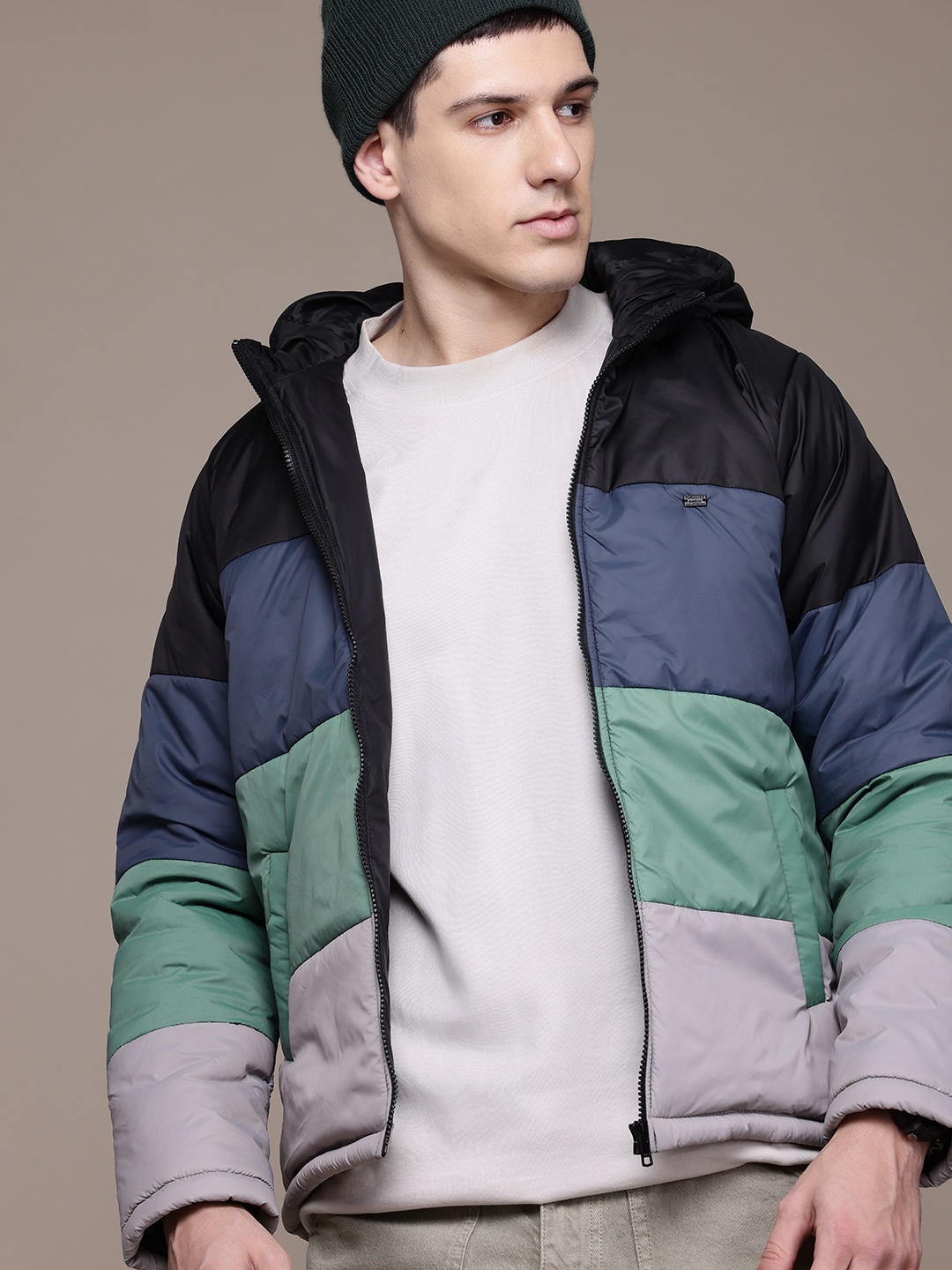 

The Roadster Lifestyle Co. Colorblocked Hooded Padded Jacket, Black