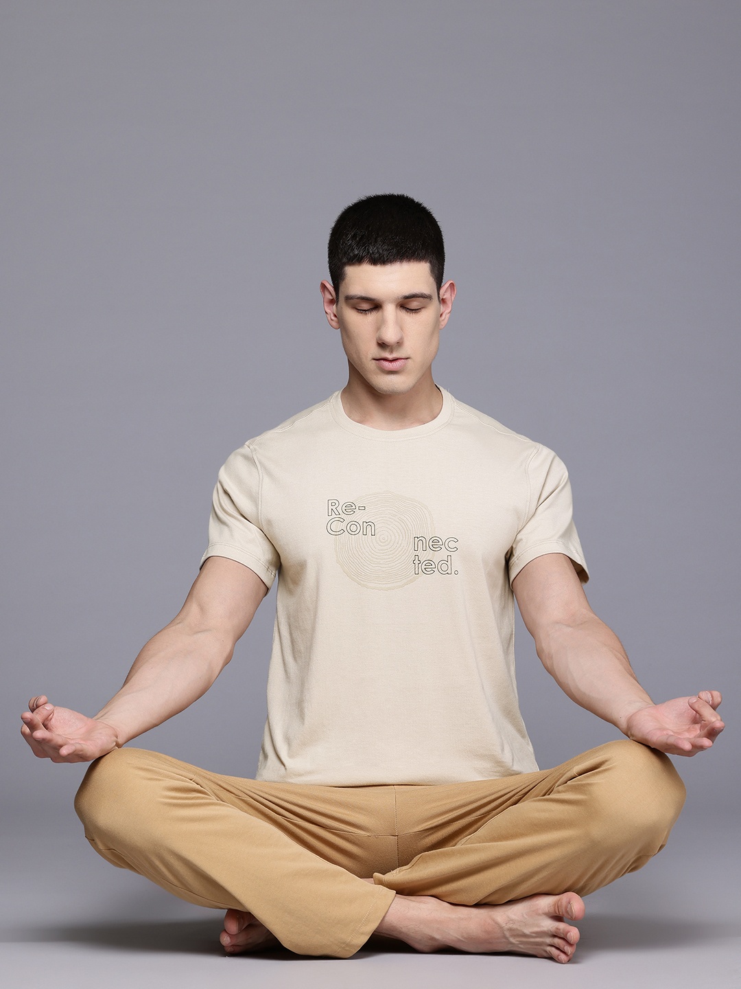 

HRX by Hrithik Roshan Typography Print Yoga T-shirt, Beige