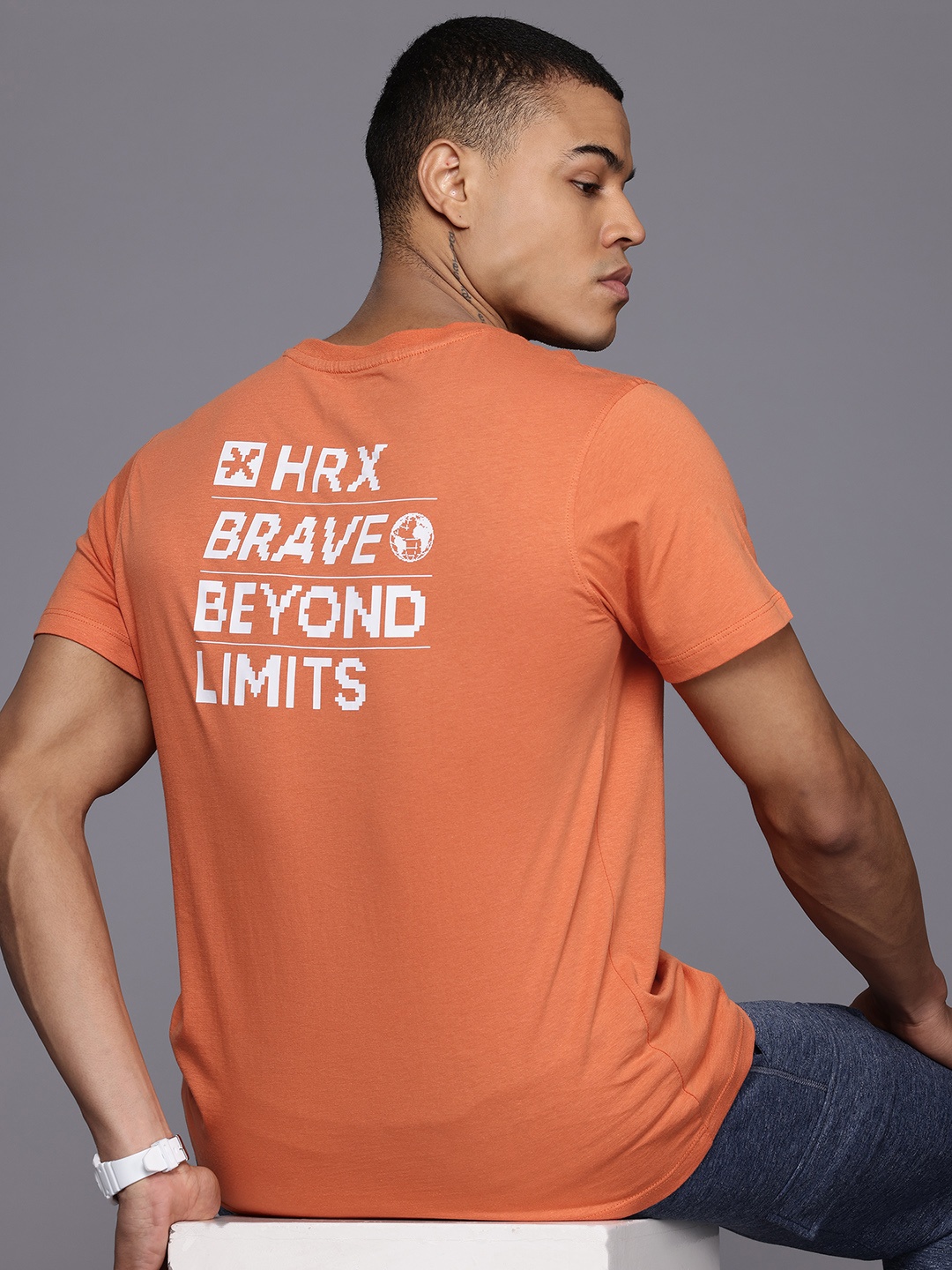 

HRX by Hrithik Roshan Men Typography Printed Pure Cotton T-shirt, Orange