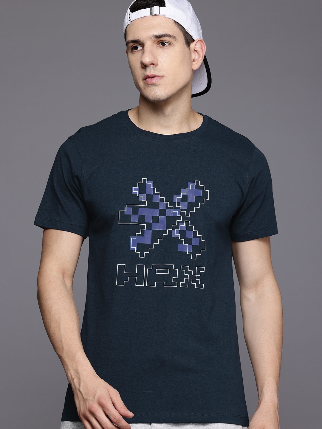 

HRX by Hrithik Roshan Printed Pure Cotton T-shirt, Navy blue