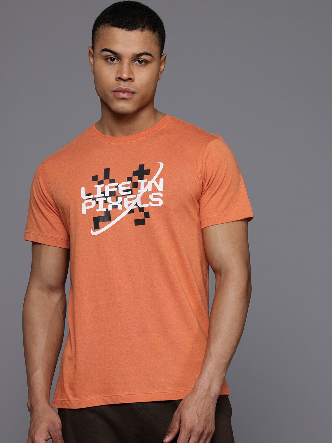 

HRX by Hrithik Roshan Printed Pure Cotton Casual T-shirt, Coral
