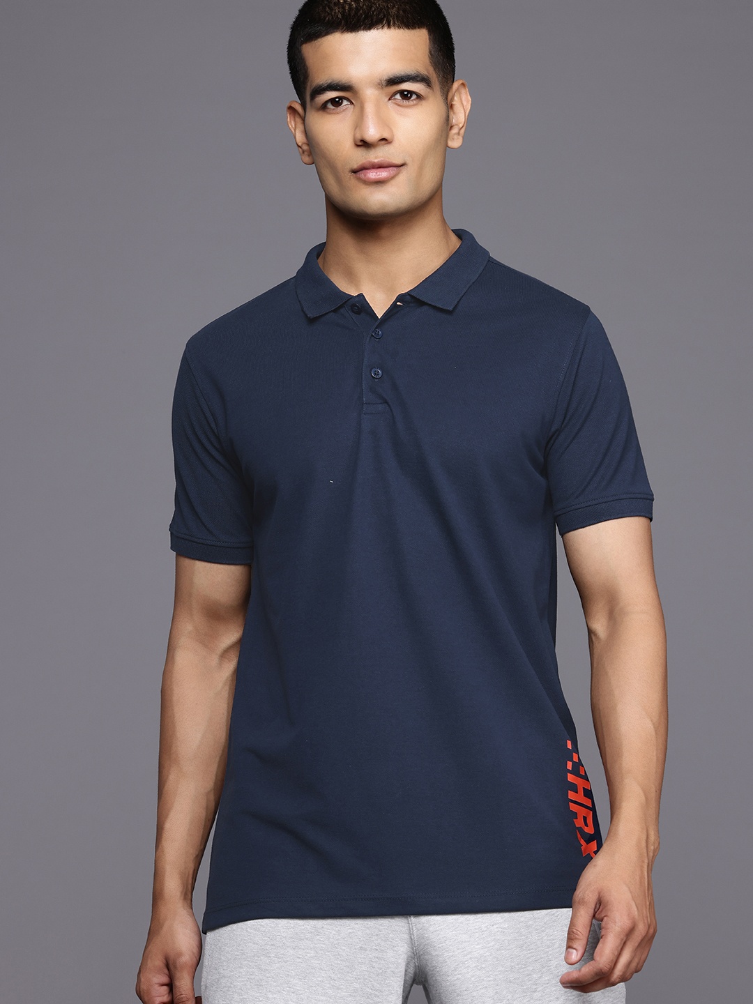 

HRX by Hrithik Roshan Men Polo Collar Pure Cotton T-shirt, Navy blue