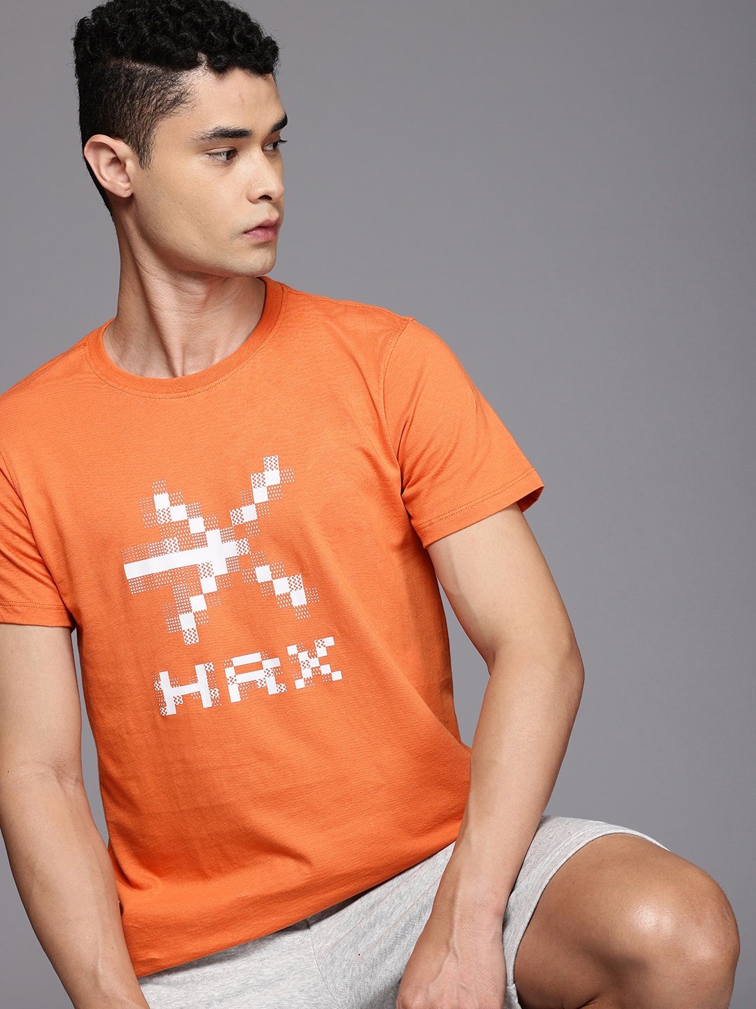 

HRX by Hrithik Roshan Brand Logo Printed Pure Cotton T-shirt, Orange