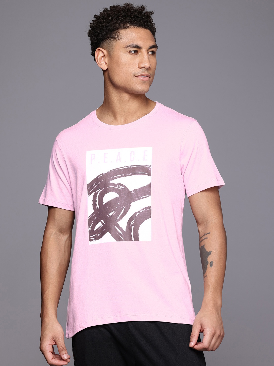 

HRX by Hrithik Roshan Graphic Printed Pure Cotton Yoga T-shirt, Pink
