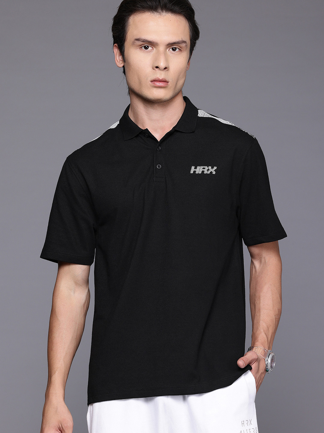 

HRX by Hrithik Roshan Drop-Shoulder Sleeves Polo Collar T-shirt, Black