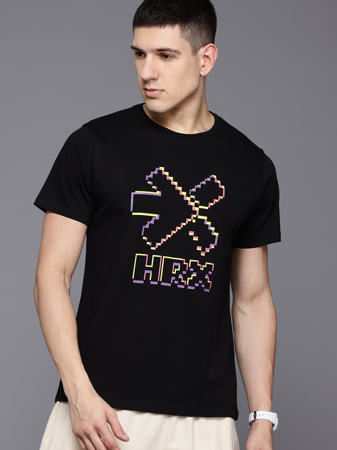 

HRX by Hrithik Roshan Printed Pure Cotton T-shirt, Black