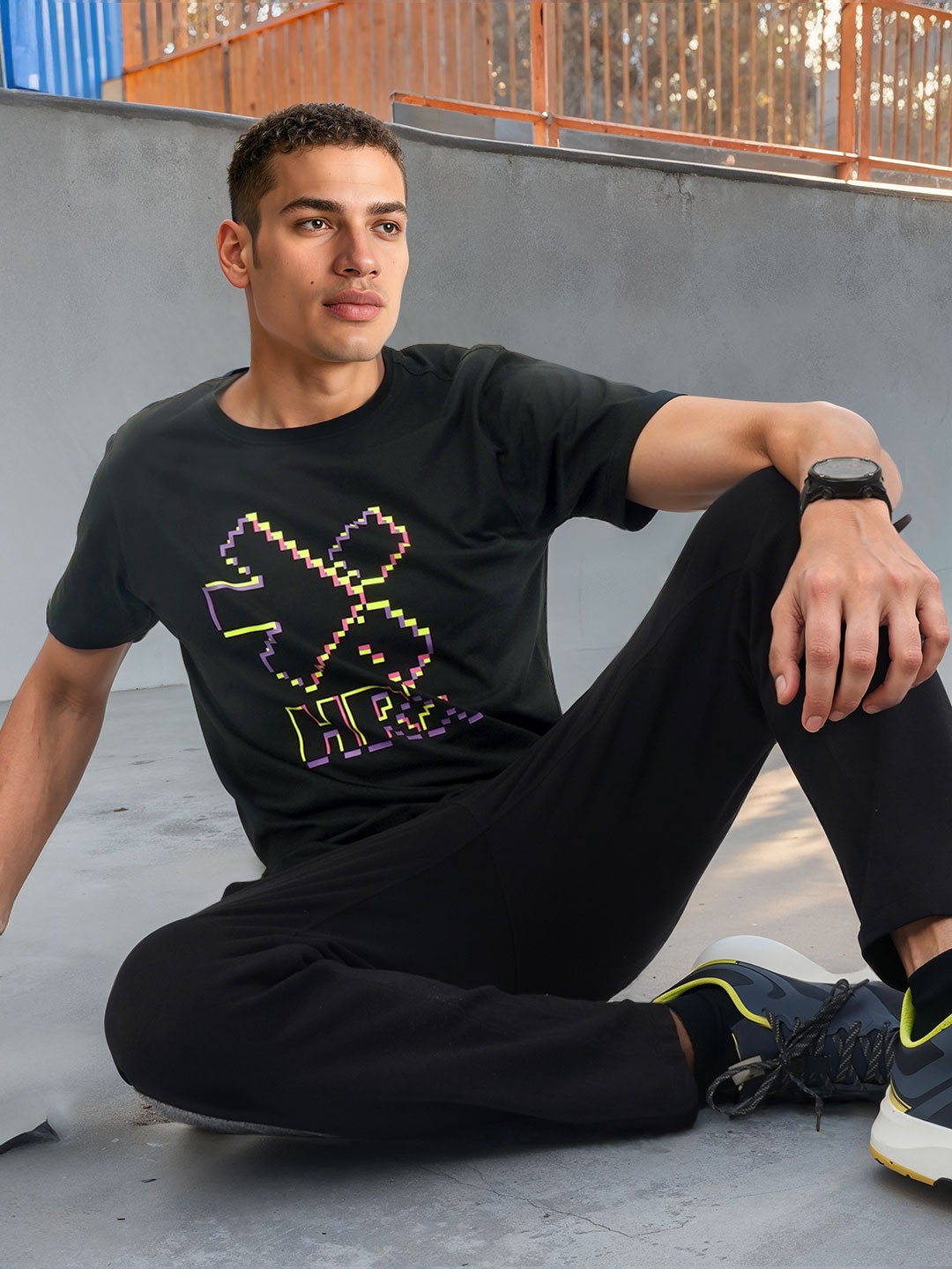 

HRX by Hrithik Roshan Printed Pure Cotton T-shirt, Black