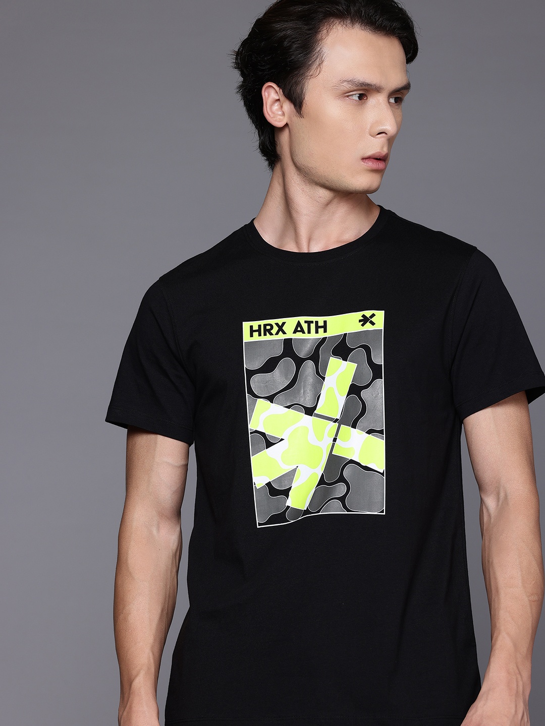 

HRX by Hrithik Roshan Brand Logo Print Pure Cotton Lifestyle T-shirt, Black