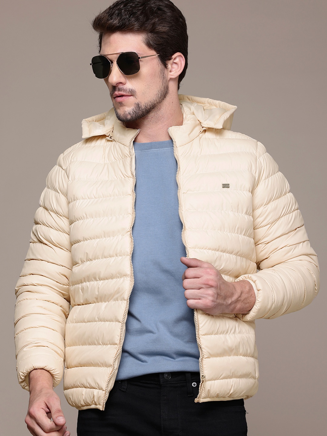 

The Roadster Lifestyle Co. Puffer Jacket with Detachable Hood, Cream