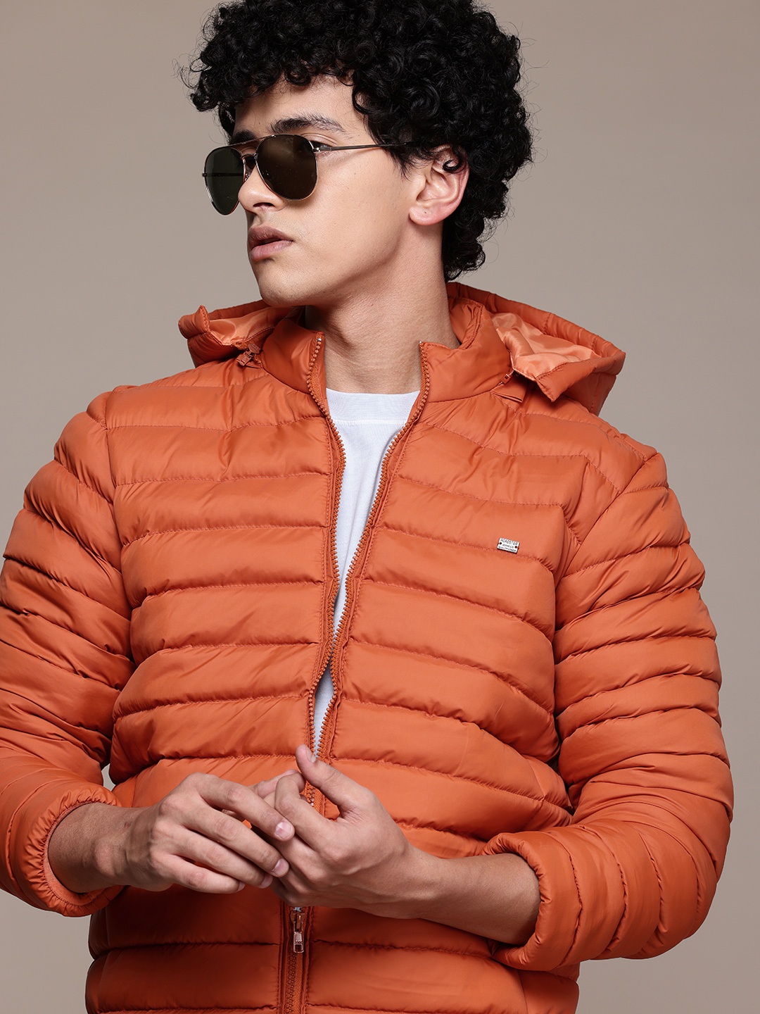 

The Roadster Lifestyle Co. Puffer Jacket with Detachable Hood, Orange