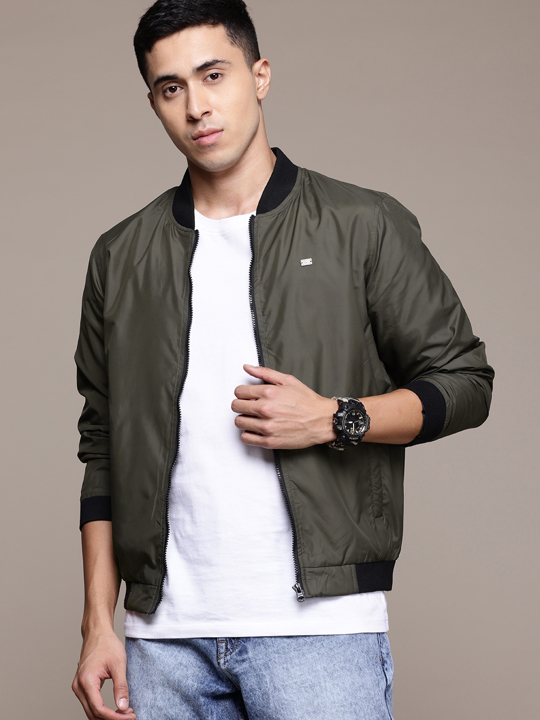 

The Roadster Lifestyle Co. Stand Collar Bomber Jacket, Olive