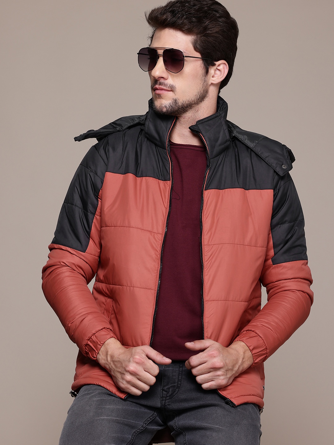 

The Roadster Lifestyle Co. Colourblocked Hooded Jacket, Coral