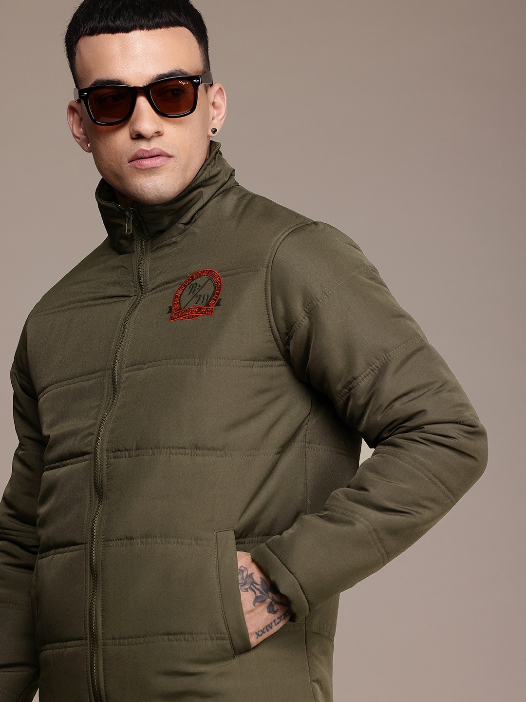 The Roadster Life Co. Mock Collar Padded Jacket, Olive