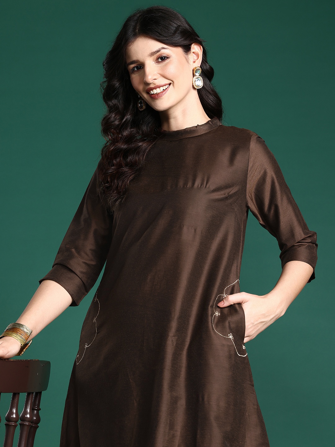 

Sangria A-line Kurta with Trousers, Brown